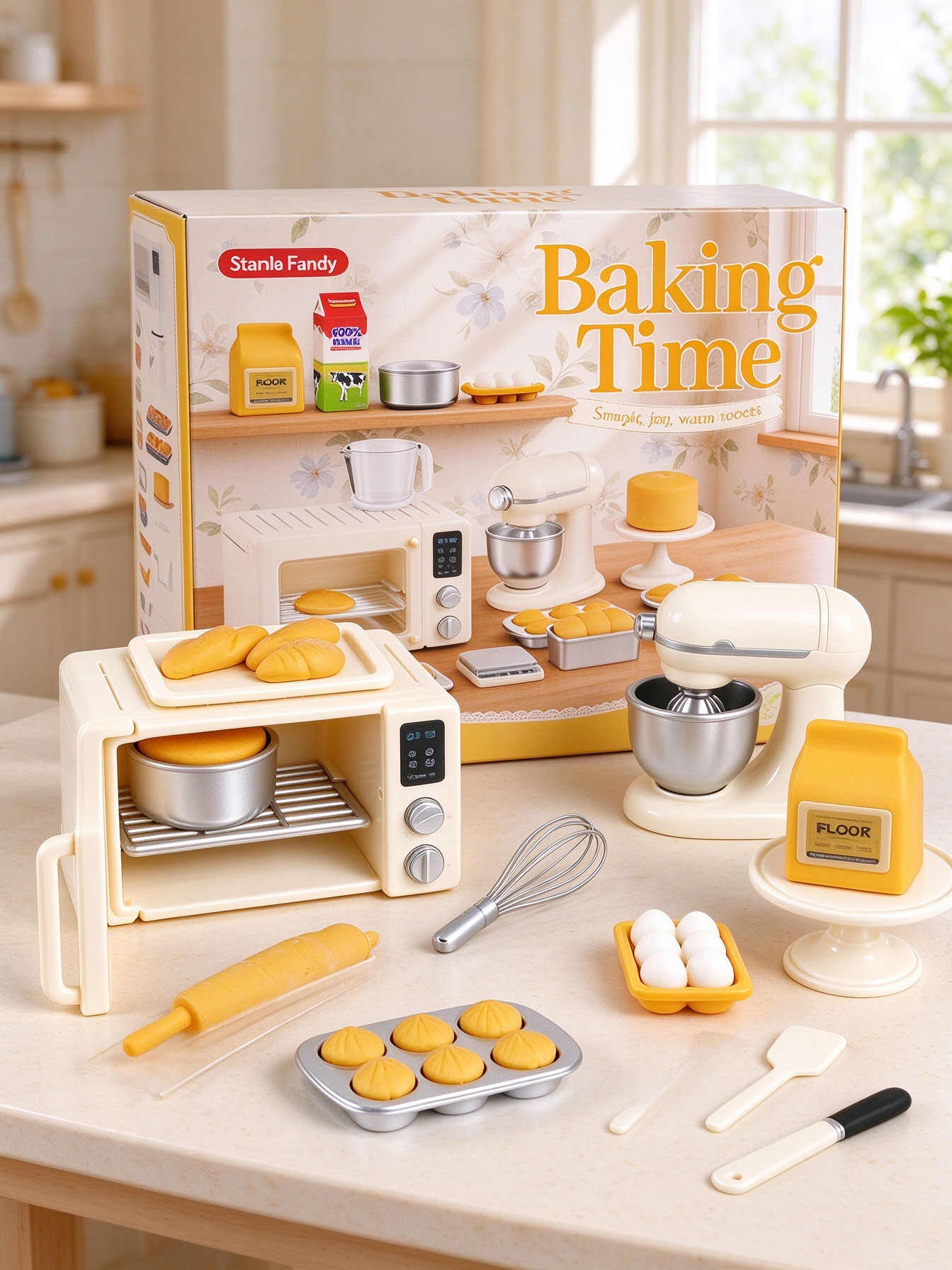 Kids Outdoor Kitchen Accessories - Mini-Backzeit Rollenspiel-Spielzeugset Puppenhaus-Küche Miniatur-Ofen & Backzubehör