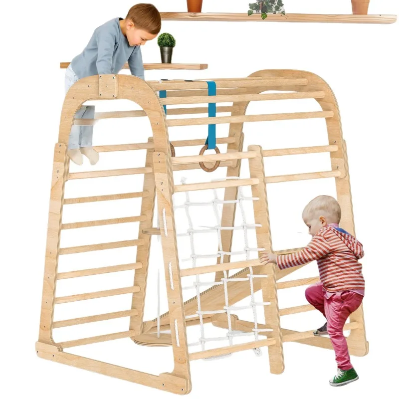 Kids Outdoor Climbing Frame - Massivholz-Kinderrutsche für den Innenbereich, Holzrutsche für